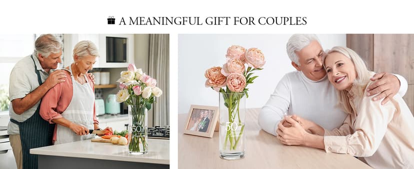 AW BRIDAL 50th Anniversary Wedding Gifts for Couples, 50th Anniversary Decorations for Parents Mom Dad, 50Year Golden Wedding Vase Centerpiece, Friend Sister Birthday Gifts, Flower Vase Home Decor