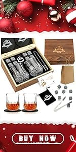 Whiskey Stones Gift Set - Whiskey Glass Set of 2 - Granite Chilling Whiskey Rocks - Scotch Bourbon Box Set -Father's Day Birthday Gifts for Men Drinking Gift for Dad Him Husband Party Holiday Present