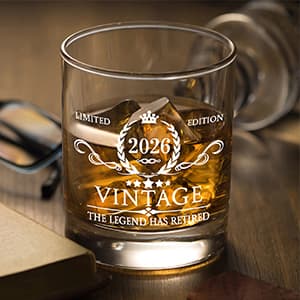 Retirement Gifts for Men Whiskey Glass Set - The Legend Has Retired 2025 - Retirement Party Decorations, Supplies - Gifts Ideas for Him, Dad, Husband, Friends - Wood Box & Whiskey Stones & Coaster