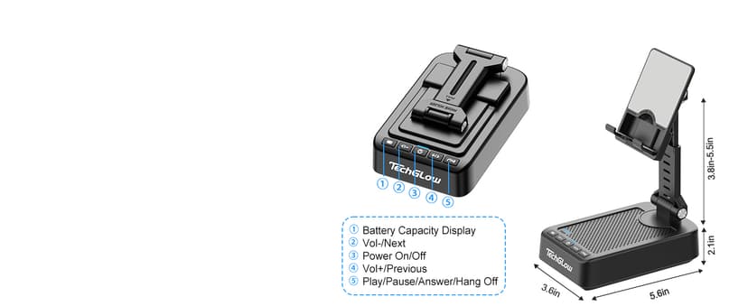 TechGlow Foldable Cellphone Stand with Bluetooth Speaker Power Bank 360° Rotatable Phone Stand Birthday Gifts for Men Women Mother Father Cool Tech Gadgets