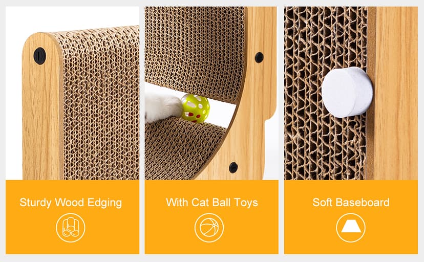 Poils bebe L Shape Cat Scratcher, 26.8 Inch Cat Scratchers for Indoor Cats, Protecting Furniture Cat Scratch Pad, Cardboard Cat Scratching with Ball Toy, Catnip, Large