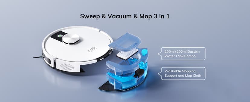 ILIFE A12 Pro Robot Vacuum and Mop Combo, Self Emptying Station for 60 Days, LiDAR Navigation, Home Mapping, No-Go Zones, 2.4G WiFi/App/Alexa/Remote Control, for Hard Floors, 110V