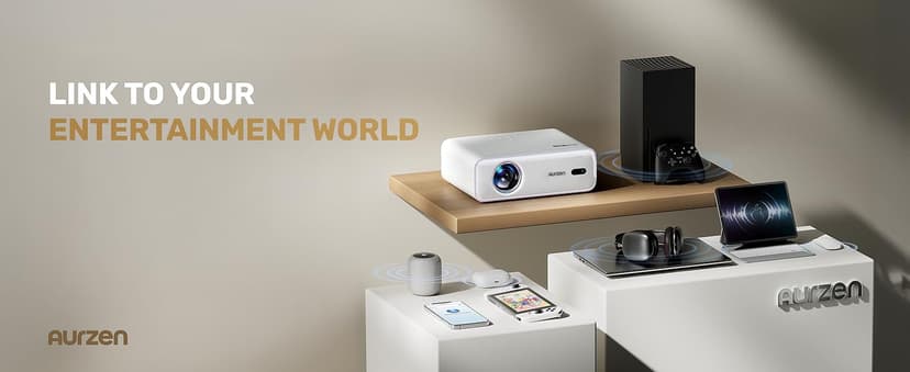 Aurzen EAZZE D1 Smart Projector with WiFi and Bluetooth, Netflix-Officially-Licensed, Auto Focus & Keystone, DoIby Audio, Zoom, Native 1080P Movie, Portable Outdoor Mini Projector, White