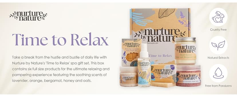 NURTURE BY NATURE Relax & Calm Christmas Gift Basket – Spa Gifts for Women with Bath Bomb, Hand Cream, Lavender Pillow Mist & Scented Candle - Vegan - Stocking Stuffers, Holiday Gifts, Gifts for Mom