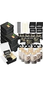 54 Pcs Bridesmaid Proposal Gifts, Maid of Honor Gift Include Wedding Gift Box Makeup Bag Invited Card Glass Cup Lip Balm Scrunchie Bracelet for Bridal Shower Bachelorette Party(Green)