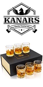 KANARS Old Fashioned Whiskey Glasses with Luxury Box - 10 Oz Rocks Barware For Scotch, Bourbon, Liquor and Cocktail Drinks - Set of 4 - Men Gift
