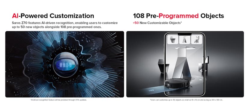 roborock Saros Z70 Robot Vacuum and Mop, OmniGrip Arm, AI-Powered, 22,000Pa Suction, 3.14’’ Ultra Slim, FlexiArm Riser Technology, AdaptiLift Chassis, Obstacle Avoidance, Auto Mop Washing & Drying