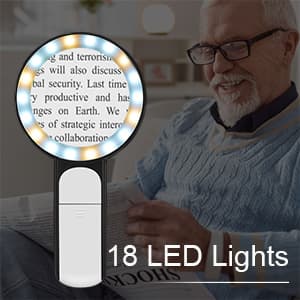 JMH Magnifying Glass with Light, 30X Handheld Large 18LED Cold and Warm Light with 3 Modes, Illuminated Magnifier for Seniors Reading, Inspection, Coins, Jewelry, Exploring
