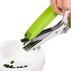 Herb Scissors, X-Chef Multipurpose 5 Blade Kitchen Herb Shears Herb Cutter with Safety Cover and Cleaning Comb for Chopping Basil Chive Parsley (Green)