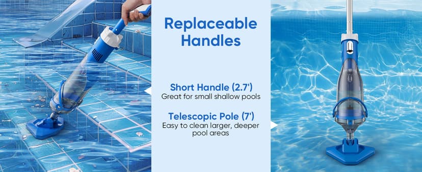 Cordless Pool Vacuum with Telescopic Pole, 18.5 GPM Powerful Suction, 1.5H Supercharge Technology, Handheld Rechargeable Pool Vacuum Cleaner for Above Ground/Inground Pools, Hot Tubs, Spas