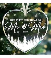 First Christmas Married Ornament 2025, Mr and Mrs Gifts, Wedding Gift for Couples 2025, Newlyweds, Glass Christmas Ornaments 2025, Bridal Shower Gift, Just Married Xmas Hanging Ornament