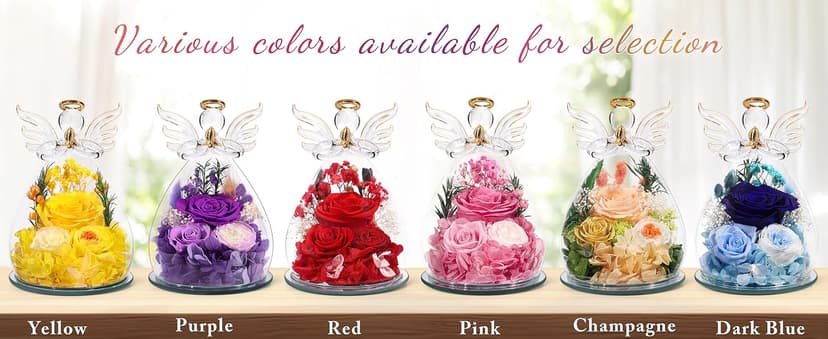 Gifts for Women Birthday Preserved Rose Forever Flower in Glass Angel Figurines Fresh Flowers for Delivery for Mom Real Colorful Roses for Grandma Sister Wife Her from Daughter