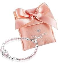 Baby Crystals Pearl Bracelets for Girls, Sterling Silver Cross Charm, Baptism Gifts for Girl, Baby Bracelet with Simulated White Pearls and Crystals, Girls Jewelry Birthday Gift