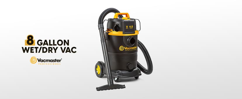 Vacmaster Professional VDK811PW 0201 8 Gallon 4.5 Peak HP Wet/Dry Vac with Self-Cleaning Filter System, 8 Gal, Black