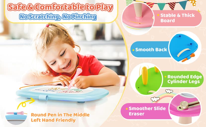 Kikidex Magnetic Drawing Board, Toddler Girl Toys for 1-2 Year Old, Doodle Board Pad Learning and Educational Toys for 1 2 3 Year Old Baby Kids Birthday Gift(Soft Pink)