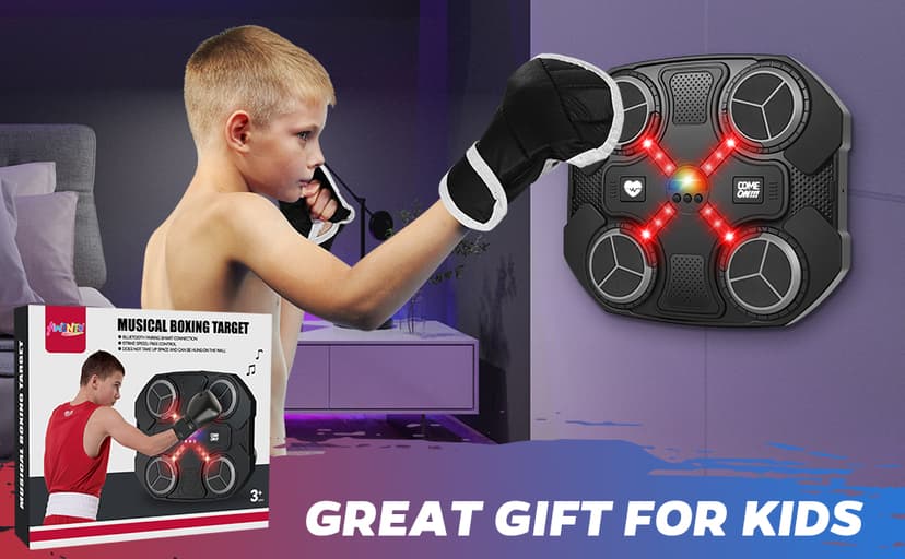 Music Boxing Machine Sport Toys for Kids and Adults,Wall Mounted Bluetooth Smart Punching Target,Training Pad Toy with Boxing Glove,Ideas Toys for Boys Girls Kids 3 4 5 6 7 8 9 10 11 12+ Years Old