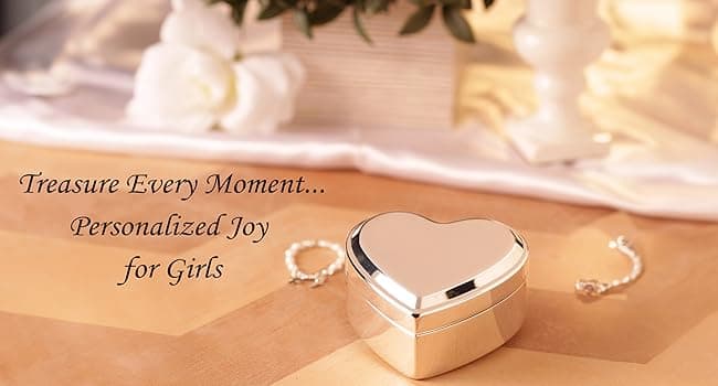 Cherished Moments Personalized Heart Jewelry Keepsake Box with Custom Engraved Cross and Name for Baby Baptism Gift for Girls, Silver Toned