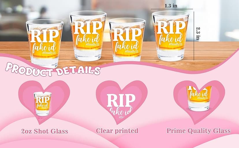 21st Birthday Gift for Her, Happy 21st Birthday Gift for Women, RIP FAKE ID Gift for 21 Year Old Girls Boys, Gift for 21 Year Old Woman, 2004 Happy Birthday Shot Glass, 2004 Birthday Party Decoration