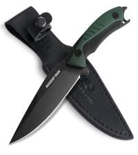 Mossy Oak 14-inch Bowie Knife, Full-tang Fixed Blade, Wood Handle Hunting Knife with Leather Sheath for Camping, Hiking, Survival