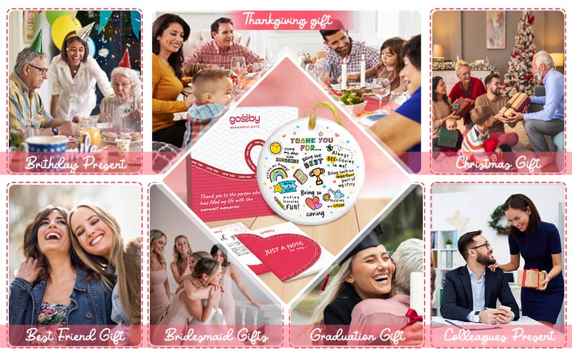 Gossby Heart-Shaped Thank You Ceramic Ornament - Appreciation Gift for Women - Thank You Gift for Coworker, Friend, Teacher, Boss, Employee - Car Hanging Decoration Ornament - Wine Bottle Decor