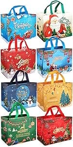 PARSUP Multifunctional Non-Woven Christmas Bags for Gifts Wrapping Shopping - Treat Bags with Handles, Xmas Party Supplies