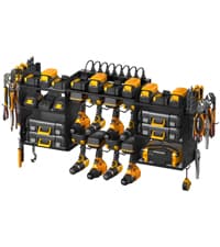 CCCEI Modular Power Tool Organizer Wall Mount with Charging Station. Garage 4 Drill Storage Shelf with Hooks, Screwdriver, Drill Bit Heavy Duty Rack, Tool Battery Holder Built in 8 Outlet Power Strip.