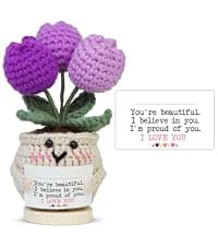 OASSIE Thank You Gifts for Women - Mini Handmade Positive Tulip Flowers Crochet with Message Card - Christmas Birthday Farewell Employee Appreciation Gifts for Coworkers, Emotional Support Crochet