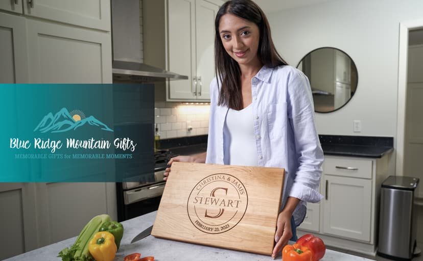Blue Ridge Mountain Gifts Personalized Wood Cutting Board Laser Engraved Anniversary or Wedding Gift Custom Charcuterie Board Personalized Christmas Gift