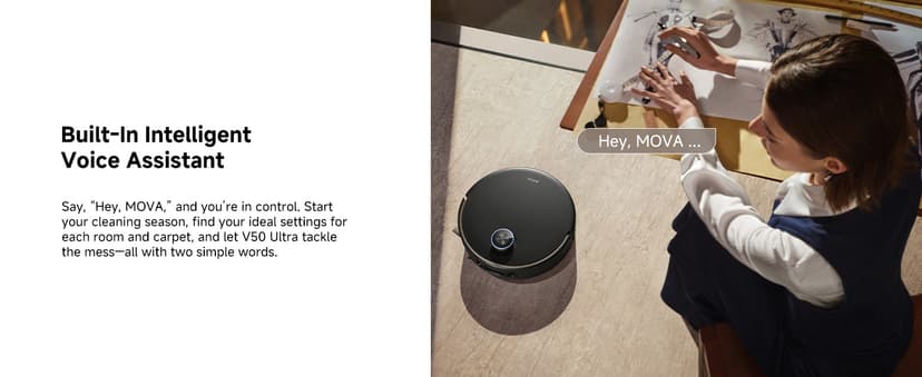 Mova V50 Ultra Complete Robot Vacuum and Mop Self-Cleaning, 24,000 Pa Suction, Liftable Navigation with Obstacle Overcoming and Warm Water Mopping with DuoSolution System Designed for Pets, Black