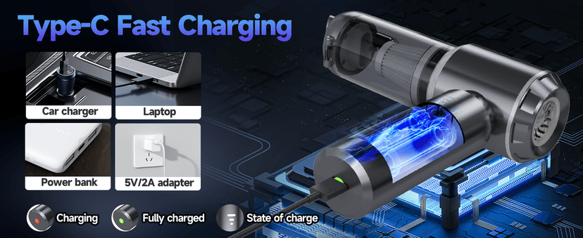 Car Vacuum Portable Cordless, Small Handheld Vacuum Cleaner with 24000PA High Power Suction, Mini Vacuum Cordless Rechargeable with One-Touch Empty, 10-in-1 Hand Vac for Car Home Office Dust