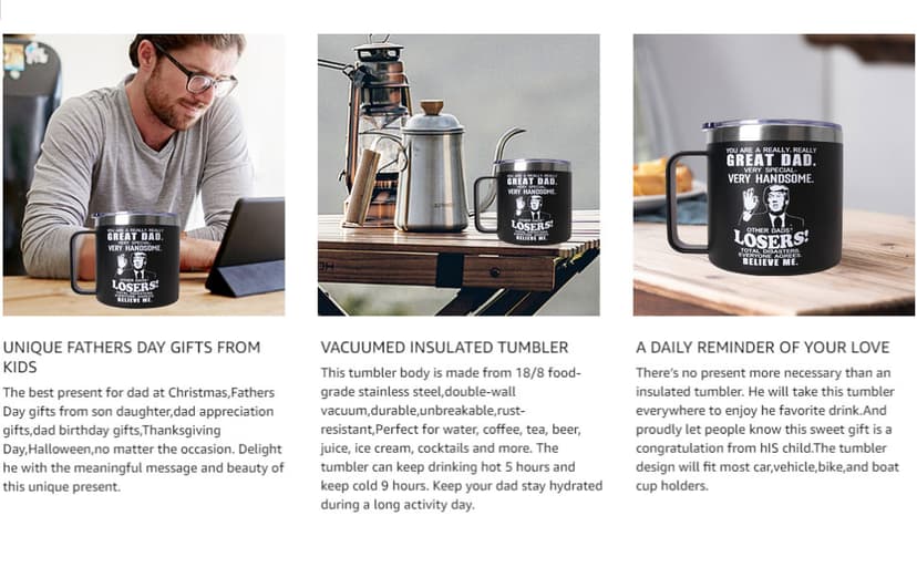 Fathers Day Dad Gifts from Daughter Son,Christmas Birthday Gifts for Step Dads Father in Law Him Bonus Daddy,Gift for Men Papa Grandpa Uncle Stepdad,14 oz Black Tumbler Mug