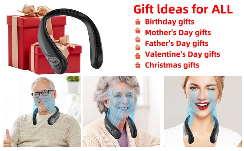 Portable Neck Fan,Gift Ideas,Personal Wearable Bladeless Fan,360° Cooling,LED Display,4-Speeds,6000mAh Rechargeable,Powerful Wind,Outdoor Travel Camping,Birthday Gifts for Men Women Dad Mom (Black)