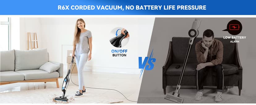 Vazone R6X Corded Stick Vacuum Cleaners for Home, 30Kpa Powerful Suction Stick Vacuum with 16Ft Cord, 2 in 1 Lightweight Handheld Vacuum Cleaner for Hardwood Floor Pet Hair