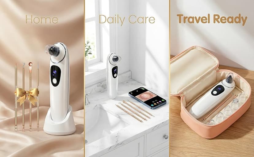 2026 Pore Vacuum with Camerafor, USB Rechargeable Blackhead Remover Vacuum,3 Levels Adjustable Pore Vacuum Blackhead Remover, 6 Suction Heads,Face Vacuum Pore Cleanser for Women & Men-White