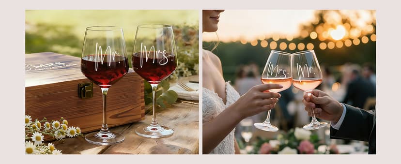 AW BRIDAL Wedding Gifts Bridal Shower Gifts Engagement Gift for Couples Newlyweds Mr & Mrs Wedding Wine Glasses Set of 2 - Wine Opener Wine Stopper with Engraved Wooden Keepsake Box