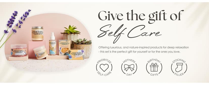 NURTURE BY NATURE Relax & Calm Christmas Gift Basket – Spa Gifts for Women with Bath Bomb, Hand Cream, Lavender Pillow Mist & Scented Candle - Vegan - Stocking Stuffers, Holiday Gifts, Gifts for Mom
