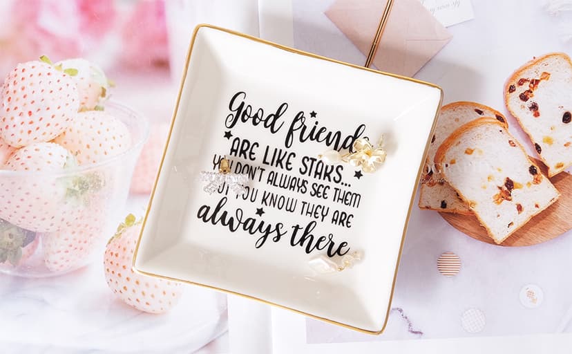PUDDING CABIN Birthday Gifts for Friends Female Ring Trinket Dish - “Good Friends Are Like Stars You Don't Always See Them But You Know They Are Always There” Friendship Gifts for Women Friends