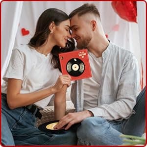 Retro Anniversary Card for Him or Her, Romantic Gift for Husband Wife, Boyfriend or Girlfriend, Love Notes for Couple, Vinyl Record Birthday Card, Valentines Day Gifts For Men and Women
