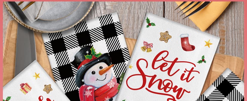 pinatas Christmas Kitchen Towels, Christmas Hand Towels Bathroom, Xmas Kitchen Decor, Black Buffalo Plaid Dish Towel Set of 4, Xmas Housewarming Gifts