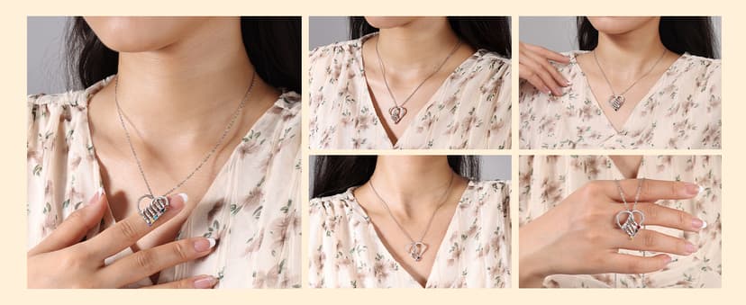 Jeweidea Personalized Heart Necklace with 2-6 Simulated Birthstones Custom Name Mother Daughter Chain Pendant for Women Mom Birthday
