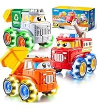JOYIN 3 Pack Monster Truck Toy - Motion Activated Light Up Cars for Toddlers - Monster Glow Rover LED Wheels - Baby Boy Toys - Press and Go Dinosaur Trucks for Kids Boys Birthday Gifts for Christmas