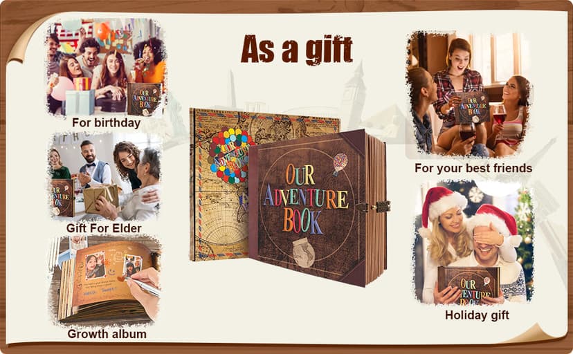 JIMBON Our Adventure Book Scrapbook Photo Album Retro Style Embossed Letter Cover Travel Diary Journal Scrap Book Kit For Couples,Memory Book For Anniversary Wedding