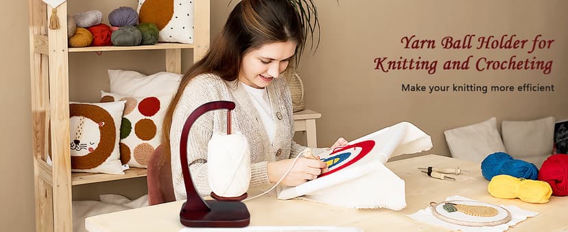 JUCPASH Yarn Holder for Crocheting and Knitting, Wooden Yarn Spinner with Magnetic Rotating Mechanism and Anti-Slip Pads, Crochet Gift for Knitting Lovers - Brown