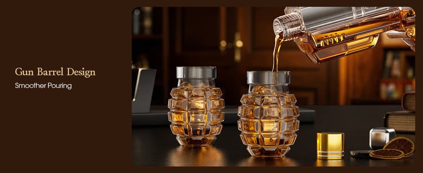 Kollea Whiskey Decanter Set with Grenade-Shaped Shot Glasses, Anniversary Birthday Gifts for Men Who Have Everything, Whiskey Gifts for Father, Husband, Boyfriend & Military Enthusiasts, Christmas