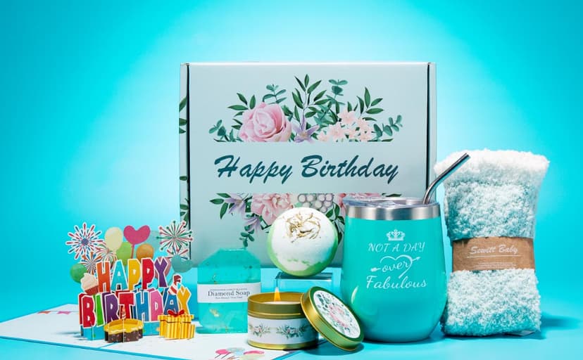 Happy Birthday Gifts for Women,Bath Relaxing Spa Gift Basket for Her, Mom, Sister, Female Friends, Daughter,Unique Wine Gift Set Idea for Women Who Have Everything