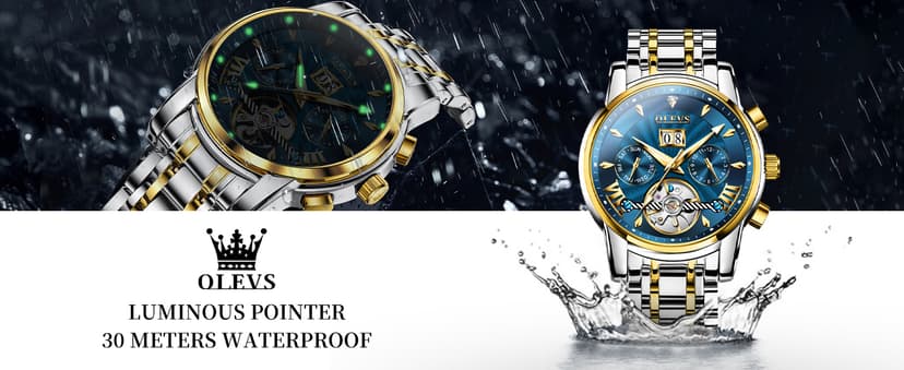 OLEVS Men Automatic Watch Stainless Steel Skeleton Mechanical Date Calendar Luxury Classic Business Waterproof Luminous Wrist Watches