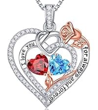 Iefil Christmas Gifts for Wife Women - 925 Sterling Silver Double Birthstone Necklace, Anniversary Birthday Gifts for Women, Jewelry Gift for Wife Girlfriend Mom Her