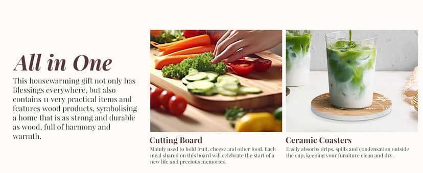 Synhonty New Home Gift Ideas Basket, 11 Pcs: Bamboo Serving Board, Wooden Decoration, Soy Candle, Towels & More - White