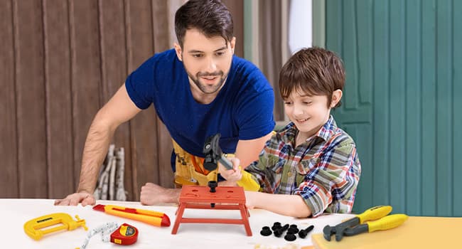 Deejoy Tool Set with Tool Box & Electronic Toy Drill, Pretend Play Kids Construction Kits for Kids Ages 3-5 Years Old, Toddler Boy Toys(Orange)