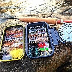 Fly Fishing Flies Assortment Kit Dry Wet Nyphms Tenkara Popper Streamer Woolly Bugger for Trout Bass Salmon Steelhead with Fly Box